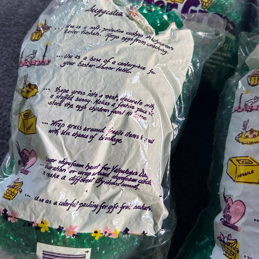 VTG 1990s 2000s Green Purple White EASTER GRASS LOT DECORATION‎ CUTE PACKAGING